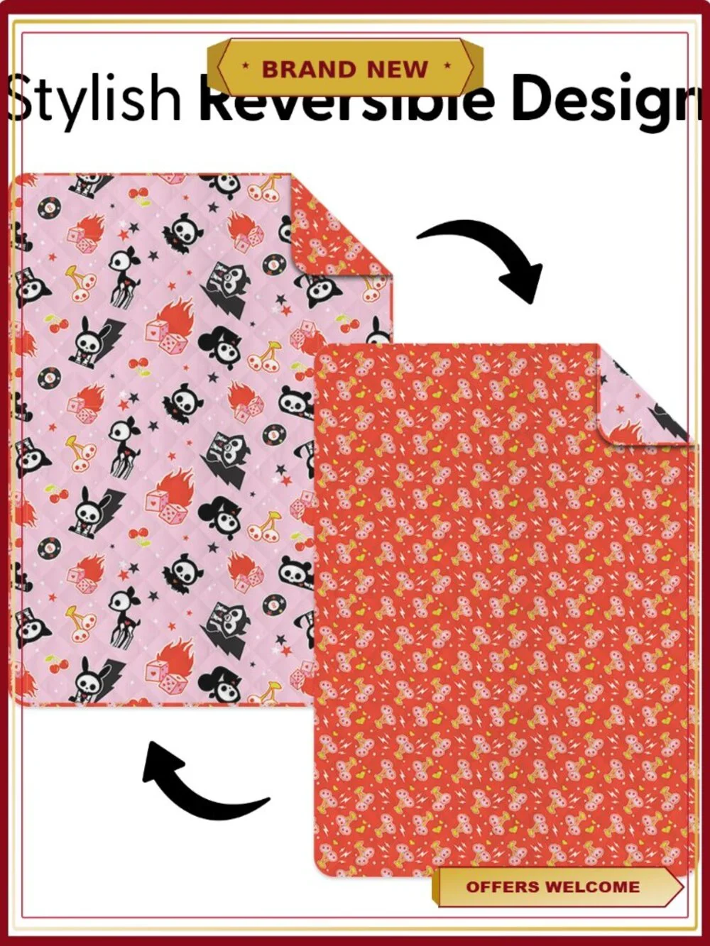 Twin/Full Reversible Microfiber Quilted Blanket Cherry Bomb Skelanimals